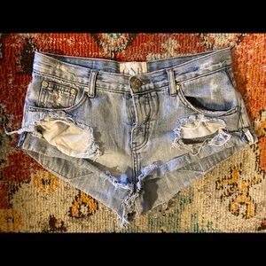One Teaspoon Ripped Denim Shorts low-rise